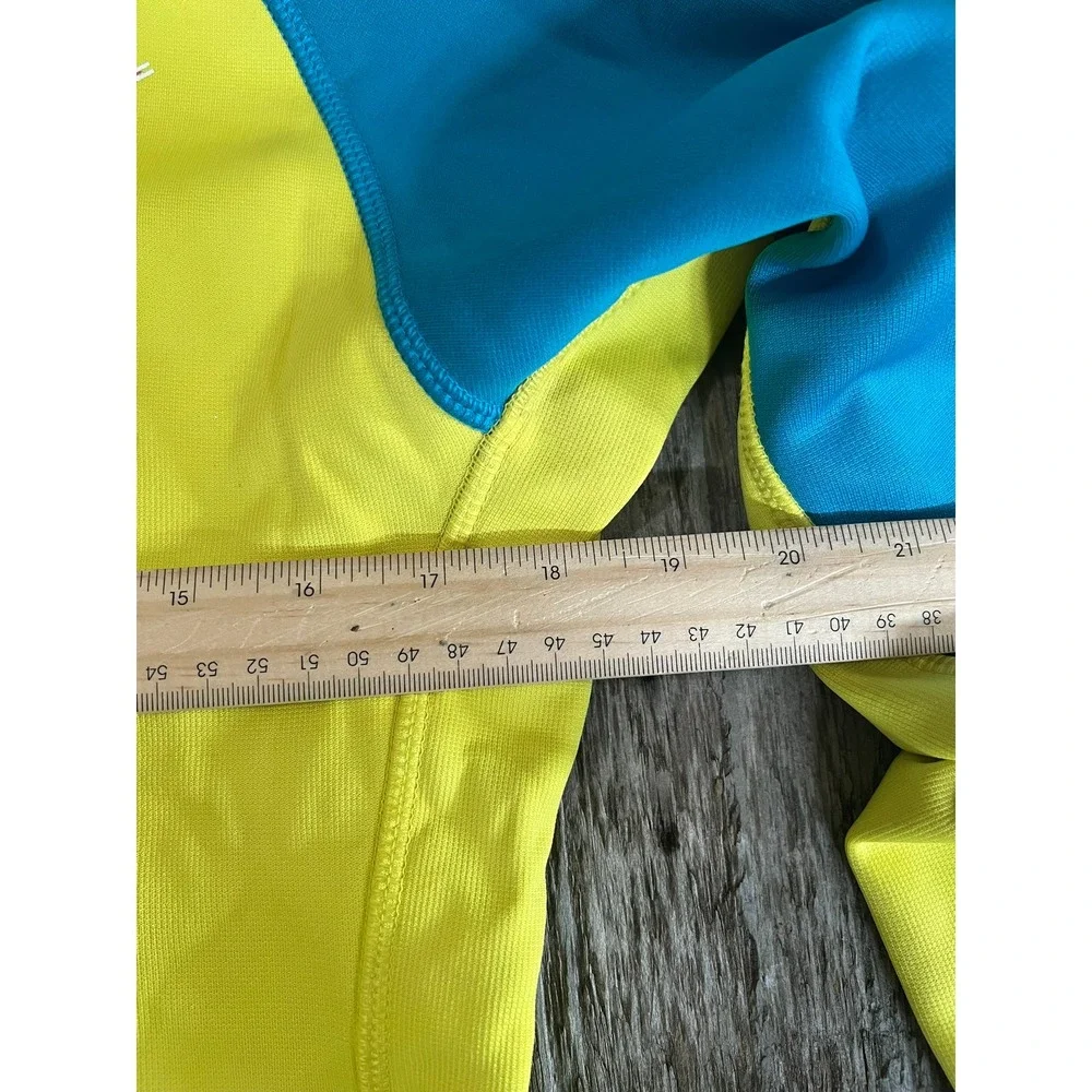 Nike Therma-FIT Hoodie Womens Small Neon Yellow Blue Colorblock Swoosh Pullover
